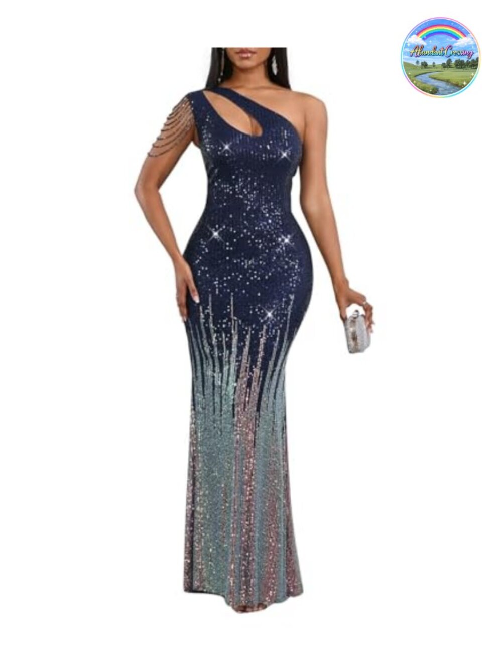 Sequin One Shoulder Tassel Mermaid Bodycon Formal Evening Dress